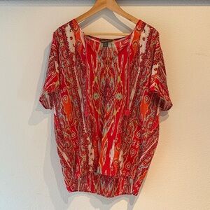 Tommy Bahama Dolman Sleeved Cotton Silk Blouse, Vibrant Red, Size SP Oversized